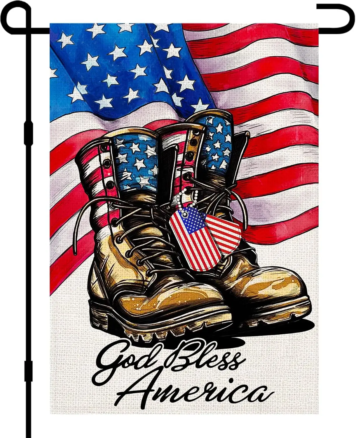 Memorial Day Boots Veteran Soldier Garden Flag 12x18 Inch Double Sided Burlap, Patriotic 4th of July Independence Day Small  xxl
