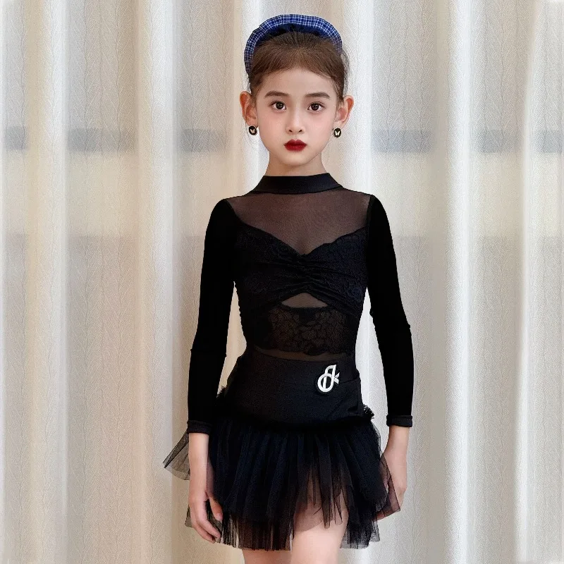New Girls Latin Dance Dress Kids Autumn Winter Long Sleeve Professional Practice Performance Wear Performance Accessories
