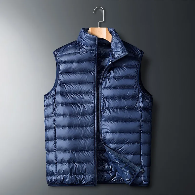 Women's Lightweight Striped Casual Vest with Stand Collar Zipper Closure Anti-Feather Leakage Regular Fit Padded Outerwear