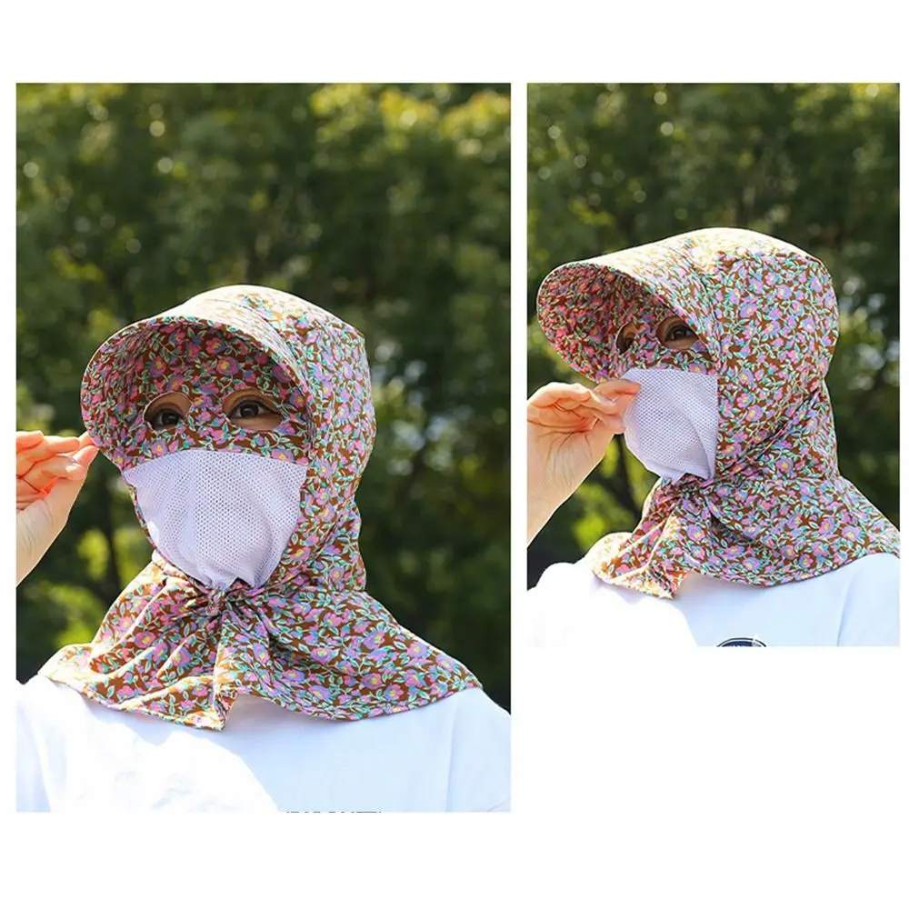 

Outdoor Floral Tea Picking Cap Wide Brim Breathable Sun Hat Full Wrap Anti-UV Fisherman Hat for Women