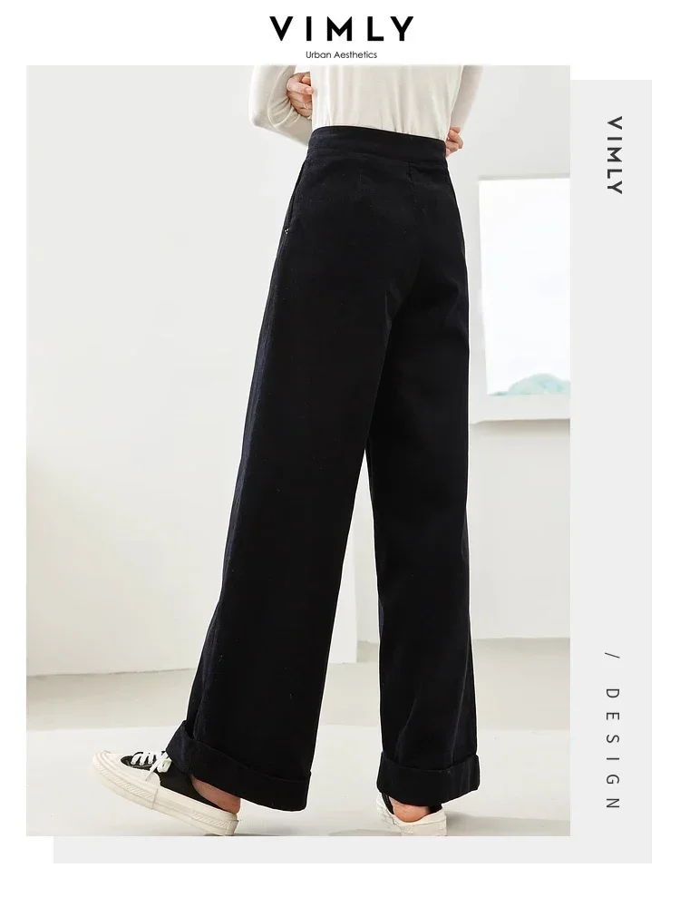 Vimly Cotton 100% Corduroy Baggy Pant Woman 2023 Autumn Winter New Black Thick Warm Straight Loose Elegant Casual Trousers 16330