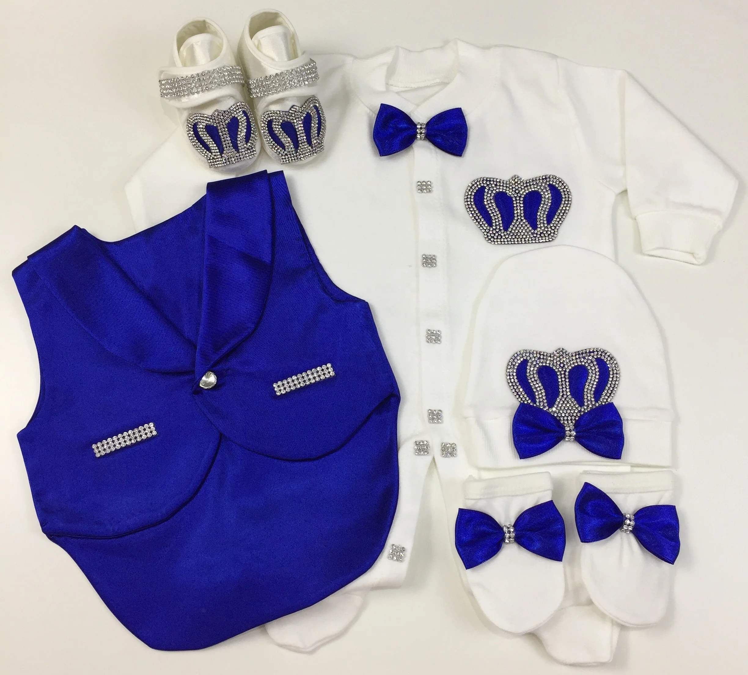 Dollbling 5 Pcs wholesale Custom Newborn Long Sleeve Bubble Clothes Clothing Jewel Crowned Vested New Born Baby Set