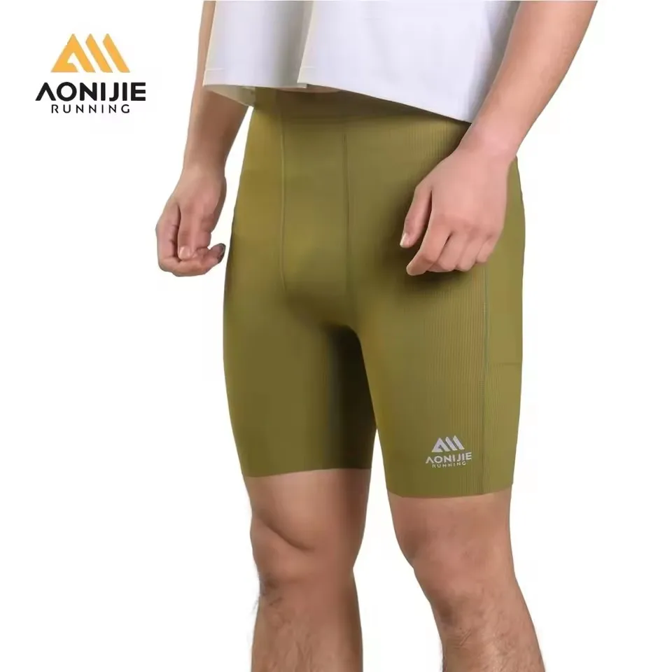 AONIJIE Sports Tights Shorts For Men Marathon Training Trail Running Shorts Quick Drying Gym Leggings Compression Pants FM5255