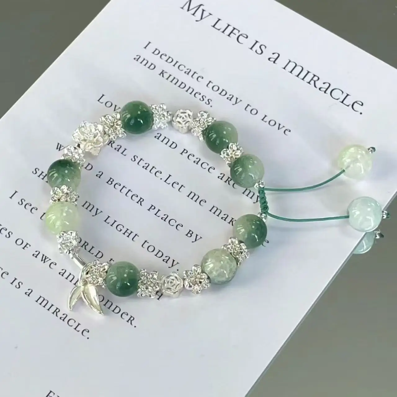 Antique Green Cool Lotus Bamboo Bracelet Vintage Chinese Style Woven HandString Niche Design Women's Gift Fashion Lucky Jewelry