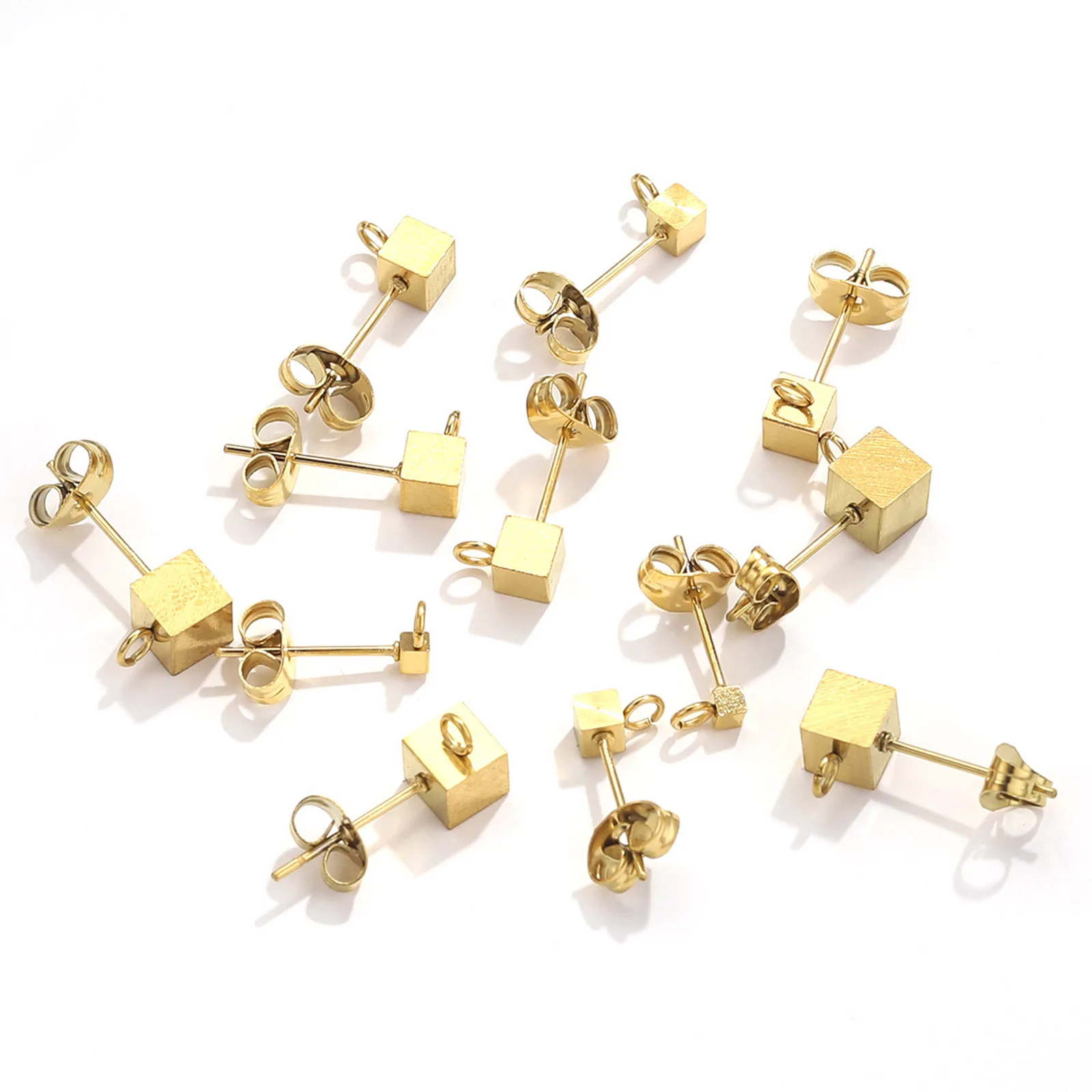 10 Stück 304 Edelstahl Würfel Ohrring Pfosten Ohr stecker mit Schlaufe quadratischen DIY Ohrring Schmuck Herstellung Lieferungen Post/Draht Größe: (20 Gauge)