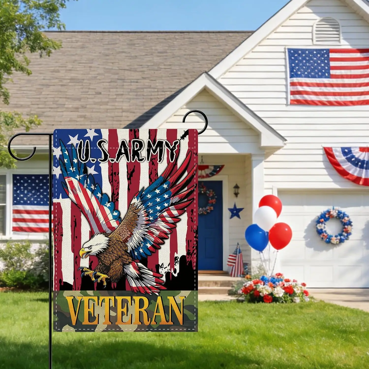 Dyrenson 4th of July Patriotic Bald Eagle Decorative Garden Flag, America USA Army Veteran Yard Outside Home Decoration, Ame AAS