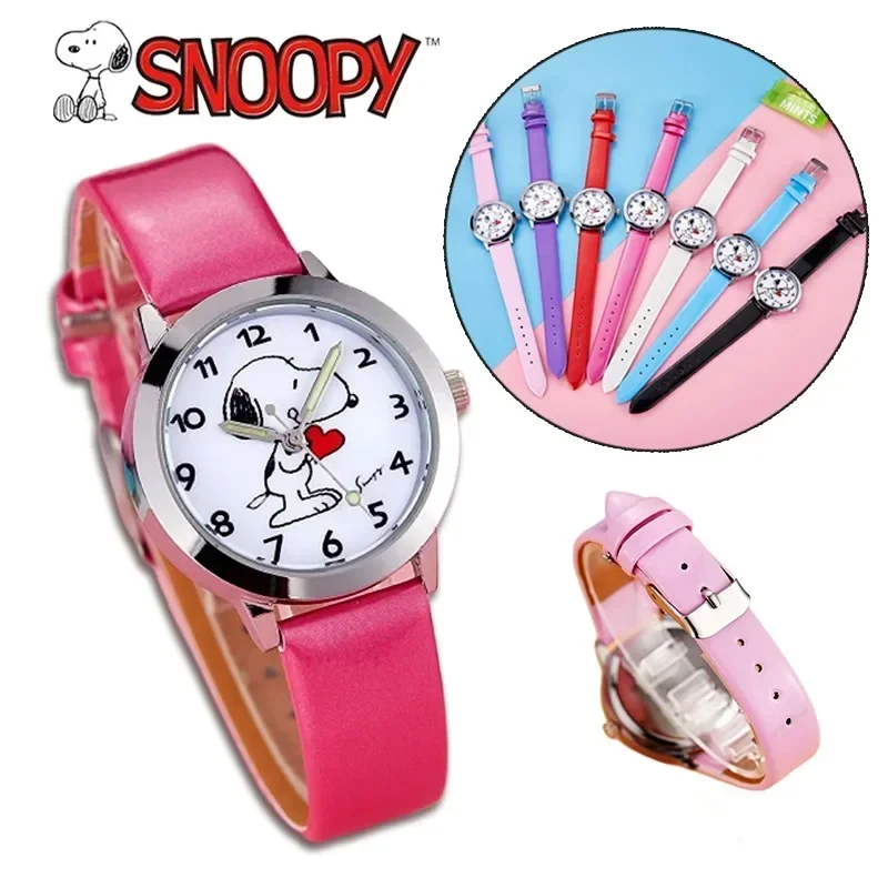 Snoopy Women's Watch Cartoon Quartz Casual Wristwatches Leather Clock for Children Teenager Boy Girl Student Gifts Toys for Kids