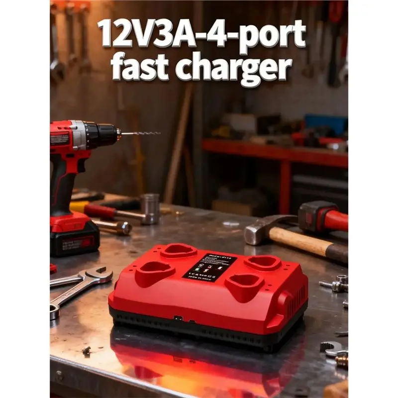 

4-портовое быстрое зарядное устройство для литиевых аккумуляторов 12В с выходом USB/Type-C, вилка стандарта ЕС