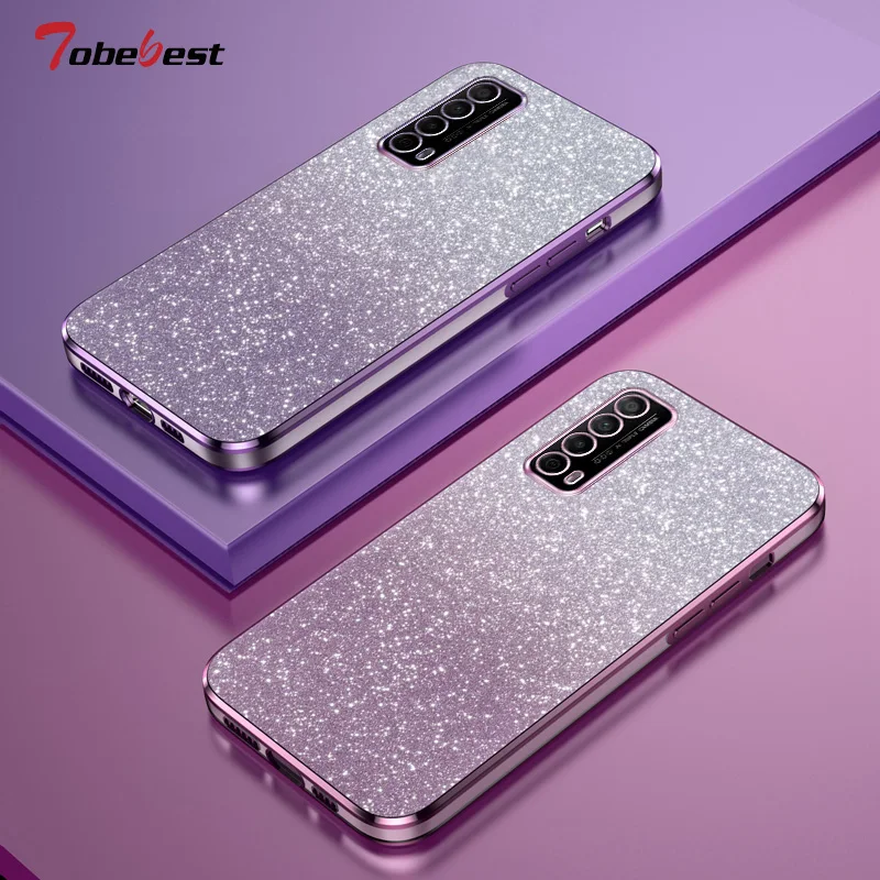 Shiny Glitter Plating Silicone Case for Huawei P smart 2021 Y7a Coque Camera Lens Soft Back Cover