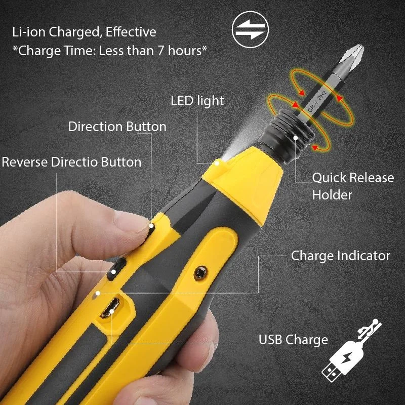 Hi-Spec 휴대용 미니 전기 스크루 드라이버, 강력한 USB 무선 배터리 드릴, 가정용 DIY 전동 공구 세트, 비트 포함