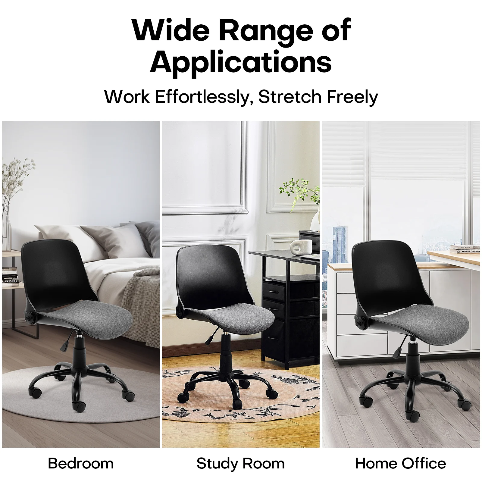 REDLIFE-Office Chair with Foldable Backrest, Desk Chairs, Armless Computer Chair, Adjustable Furniture for Home and Office