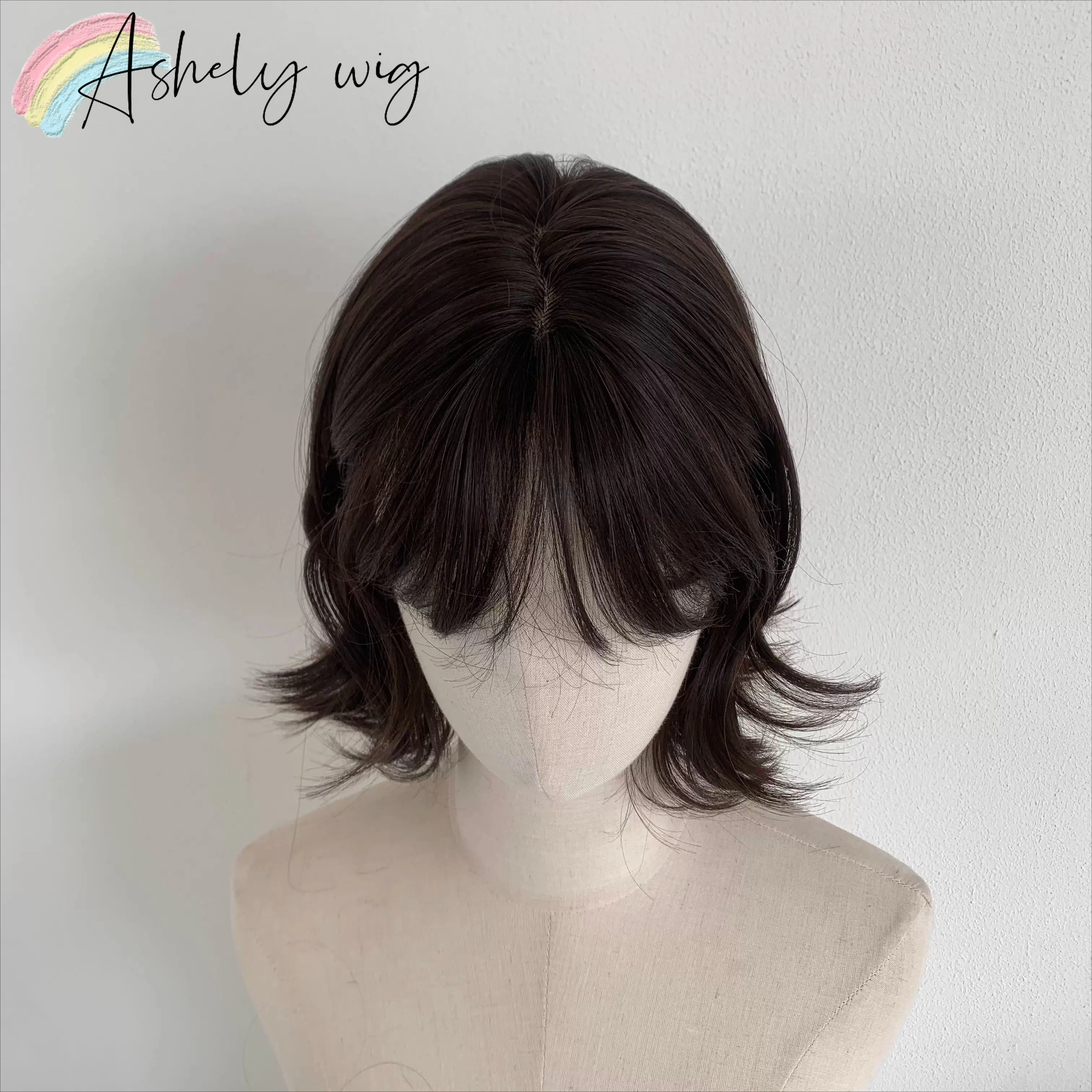 Peluca corta Wendy para mujer, peluca Lolita de 12 pulgadas con flequillo, marrón, negro, lindas fibras de alta temperatura, pelucas sintéticas, pelucas con diadema