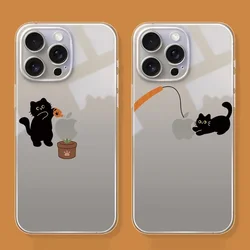 Funny Cartoon Black Cat Clear Phone Case For iPhone 17 14 13 11 12 15 16 Pro Max Mini 7 Plus Shockproof Transparent Cover Fundas