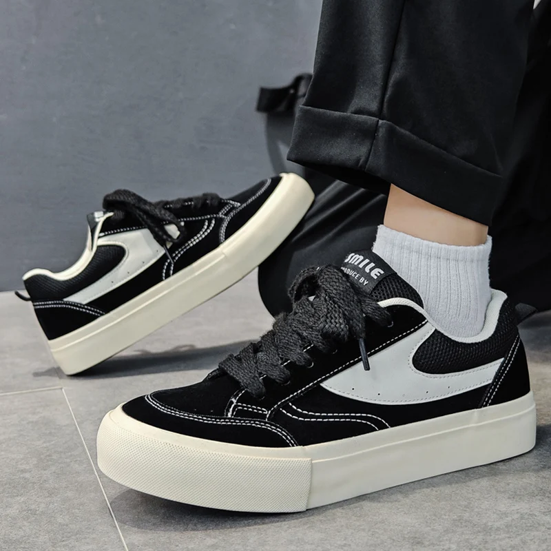 Baskets Plates à Lacets pour Homme, Chaussures d'Extérieur Décontractées, Design Simple, Plateforme Polyvalente, Style de Rue, 44