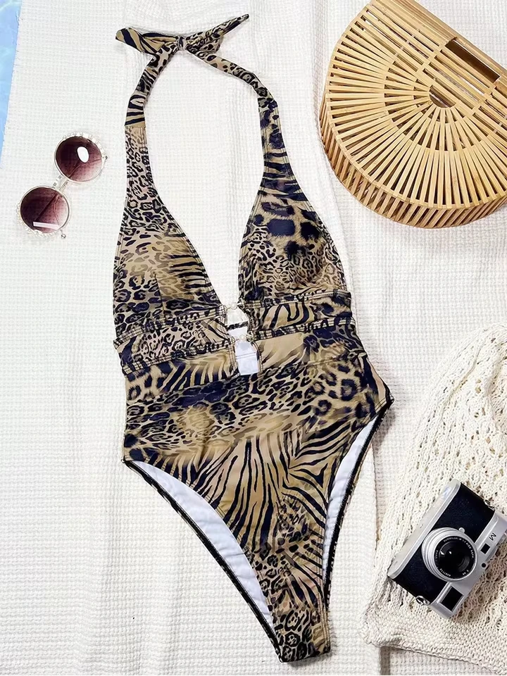 Vzvn Sexy Hottie Laced Up Leopard One Piece Swimsuit Women Beach Vacation Bikinis 2026 All Season Backless One Piece Swimsuit