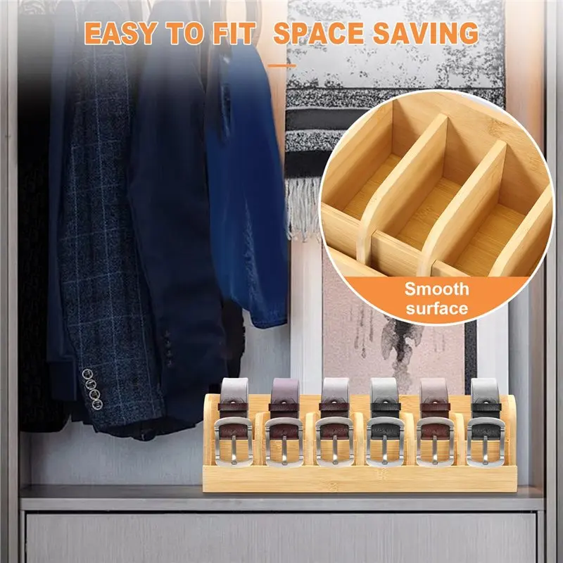 PORK-Бамбуковый 6-сетчатый органайзер для ремня, коробка для хранения часов, аксессуары для гардероба, коробка для хранения галстуков