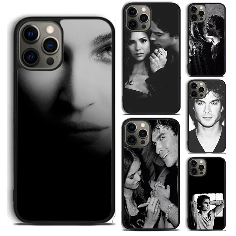 Damon Elena The Vampire Diaries phone Case For iPhone 16 15 14 Plus X XR XS apple 16 11 12 13 mini Pro Max coque