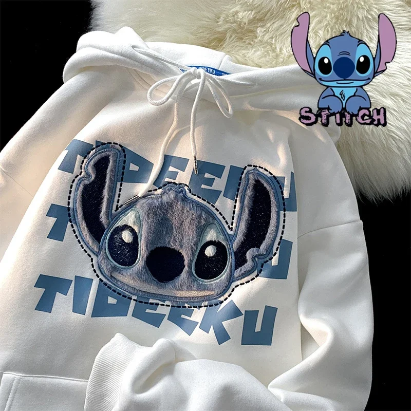 Disney Stitch Hoodies Cartoon Embroidery Women Sweatshirt Autumn Winter Long Sleeve Oversize Harajuku Pullovers Ladies Sweater