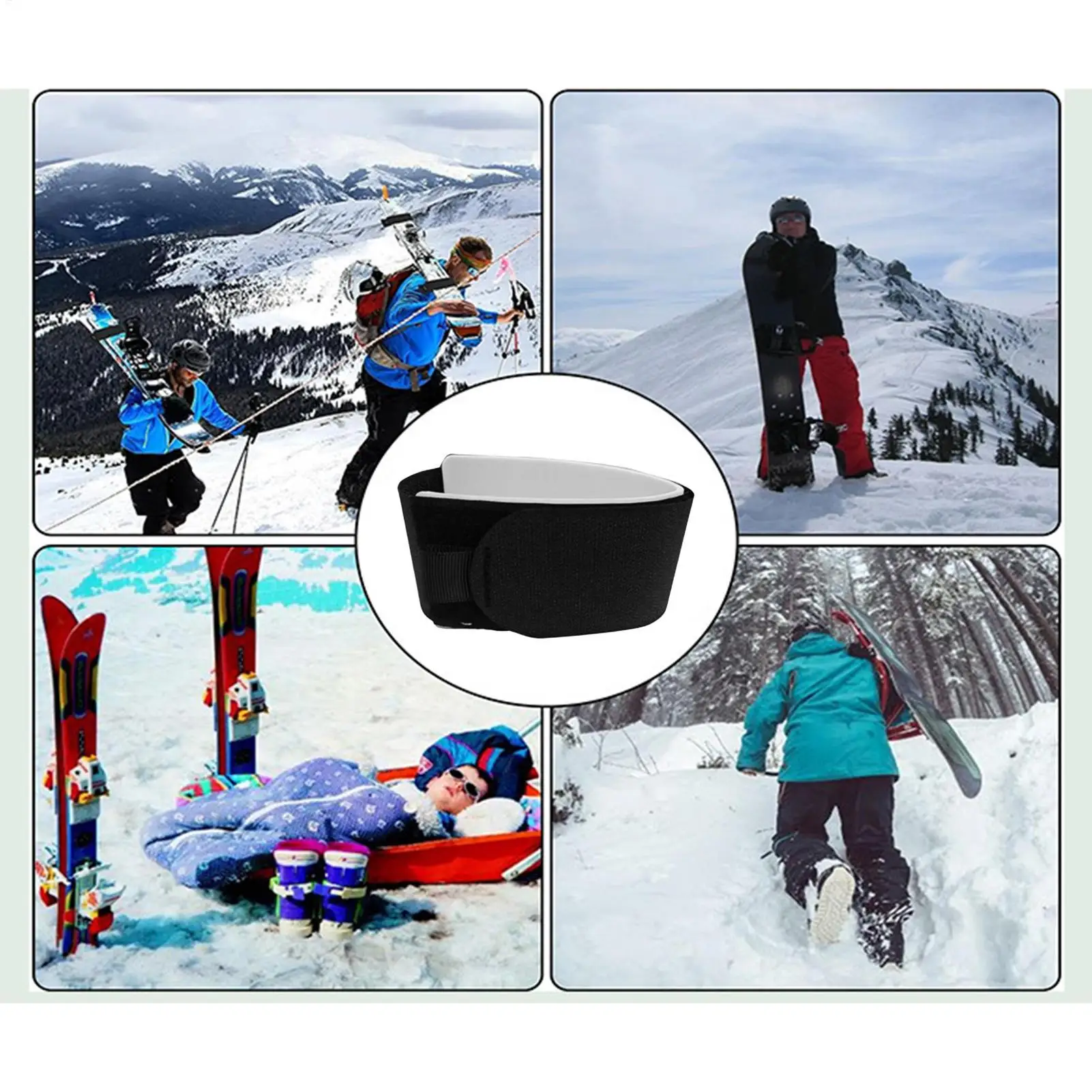 Ski Carry Strap 4 Piece Adjustable Wraps Fastener With EVA Padding Ski Fastener Straps For Winter Sports Skiing Snowboard Skate