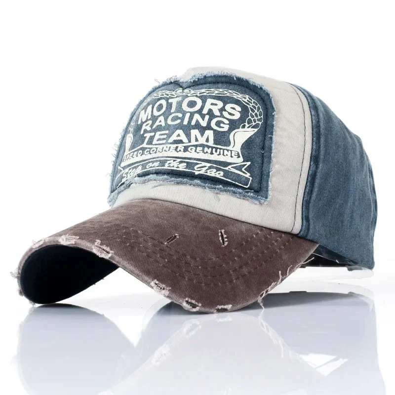 MOTOS Fashion Patchwork Color Washed Denim Baseball Cap Coated Snapback Hip Hop Hat for Outdoor Sun Protection image 3