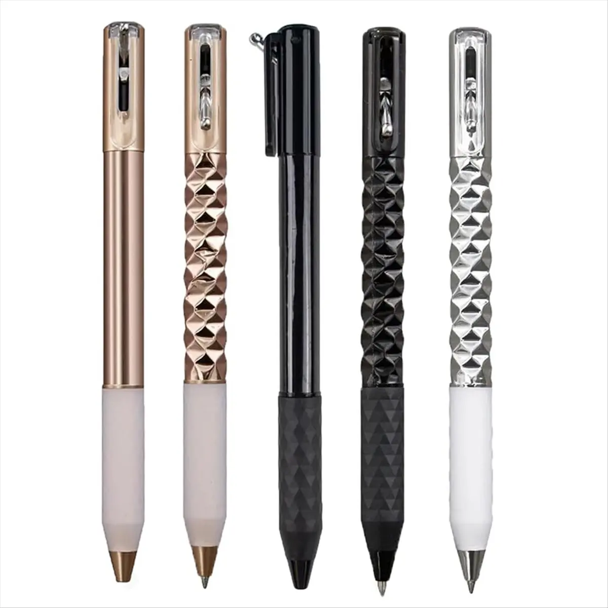 A56K 5PCS Crunchy Sensory Pen, 0.5mm Geometric Crinkle Design Fidget Pen, Textured Grip, Retractable Writing Tool