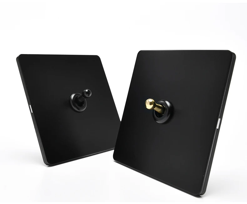 86 Type Retro Switch 1-4 Gang 2 Way Wall Light Brass Lever Toggle Switch Black Matte Stainless Steel Panel EU FR Power Outlet