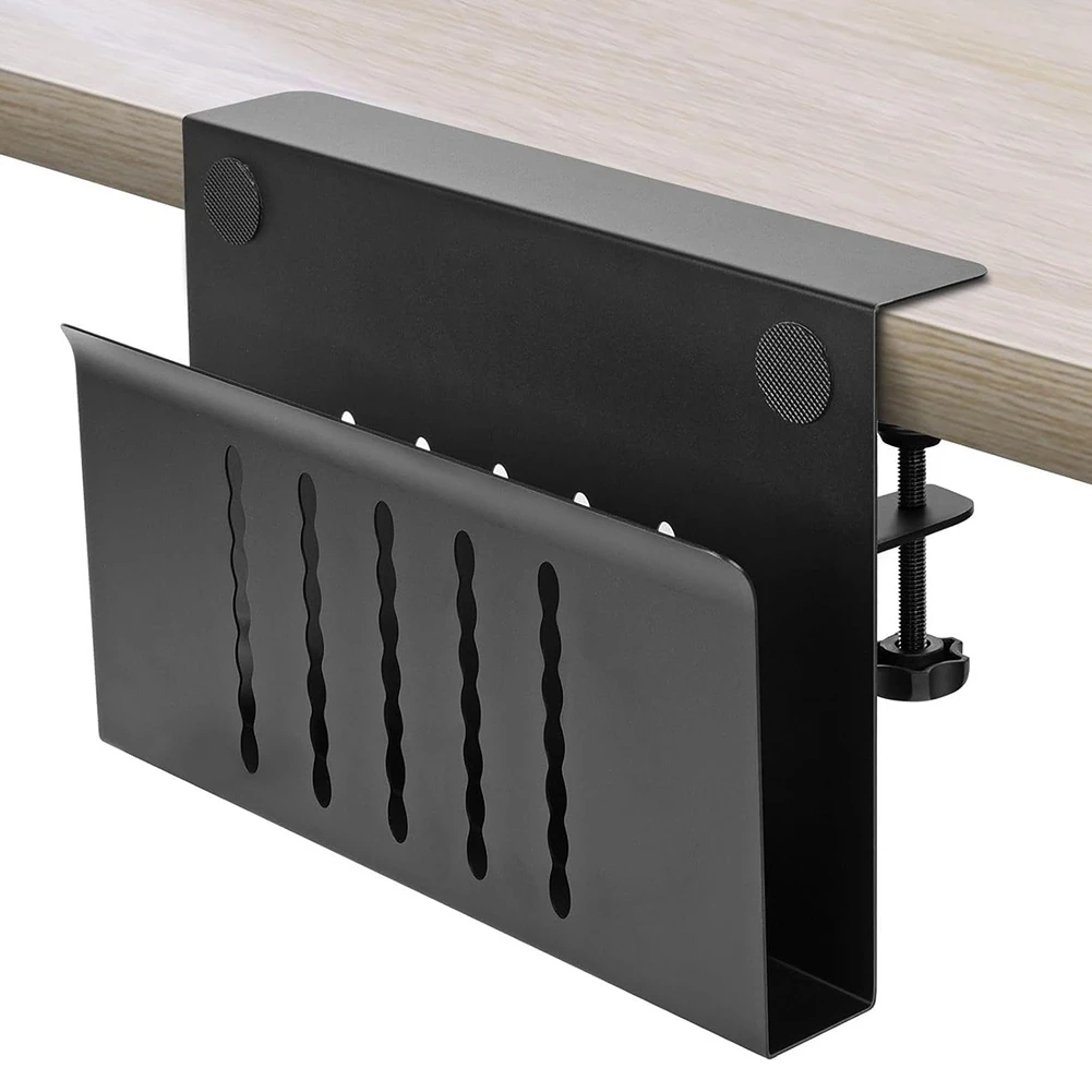 A46U Desk Side Storage Organizer No Drill Under Desk Laptop Holder Clamp Shelf Hanging Laptop Mount for Home