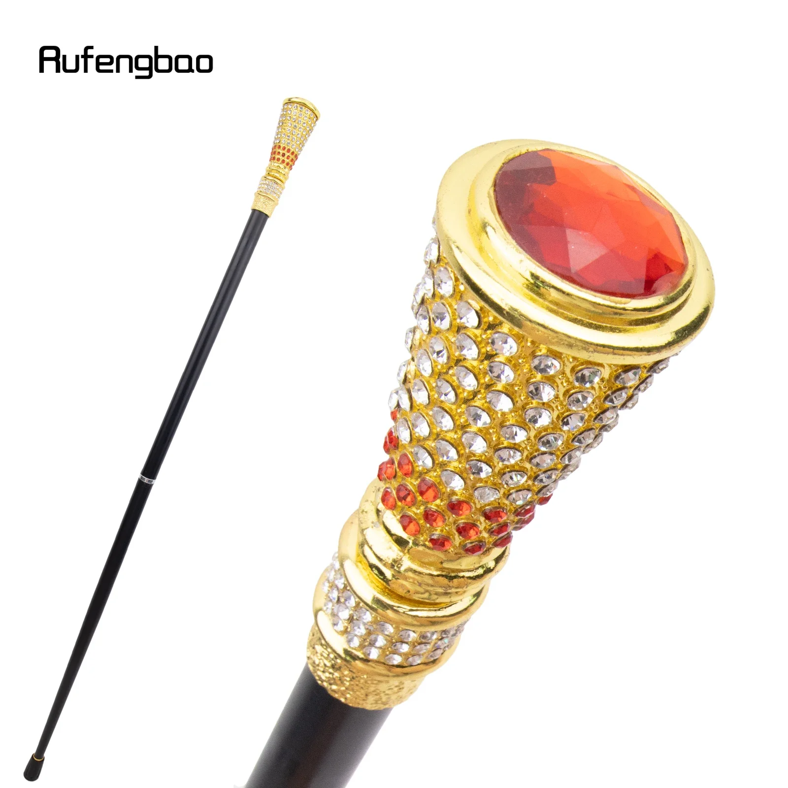 Golden Orange Artificial Diamond Walking Cane Fashion Decorative Walking Stick Gentleman Elegant Cosplay Cane Knob Crosier 94cm