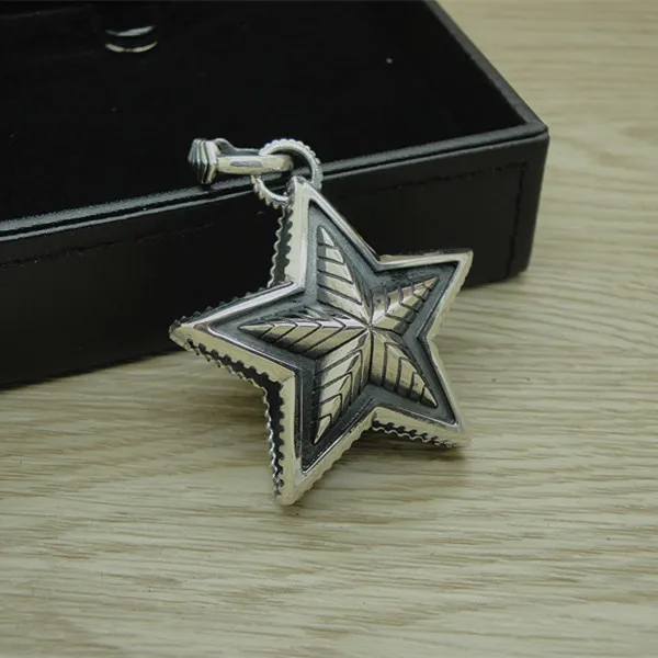 

S925 Sterling Silver Pendant Single piece Fashionable and Personalized Retro Thai Silver Double layered Five pointed Star Neckla