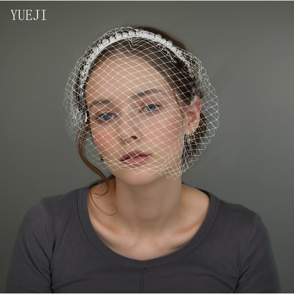 

YUEJI Birdcage Veil Wedding Blusher Pearls Veil Bachelorette Party Wedding Veil With No Comb Customizable Self-Wedding 0A11