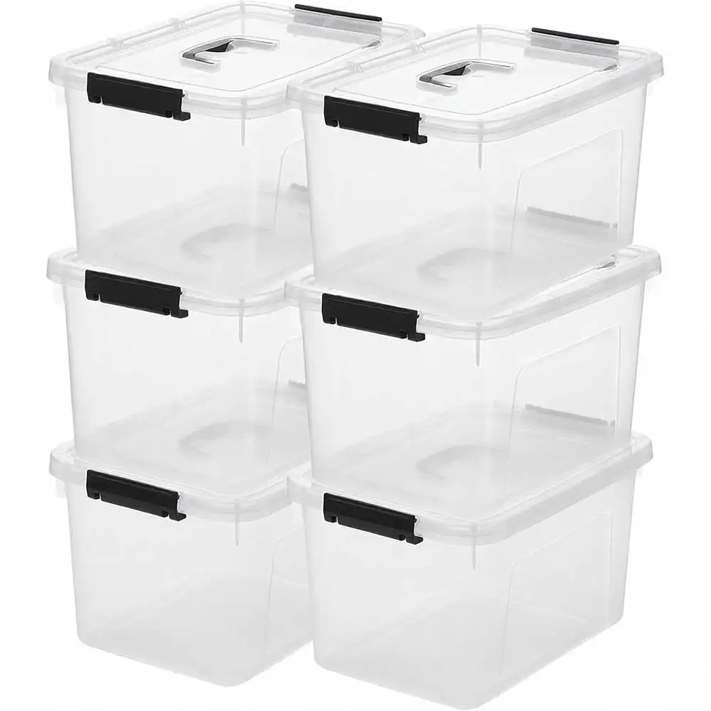 

6-Pack 12 Quart Plastic Storage Boxes with Lids and Handles