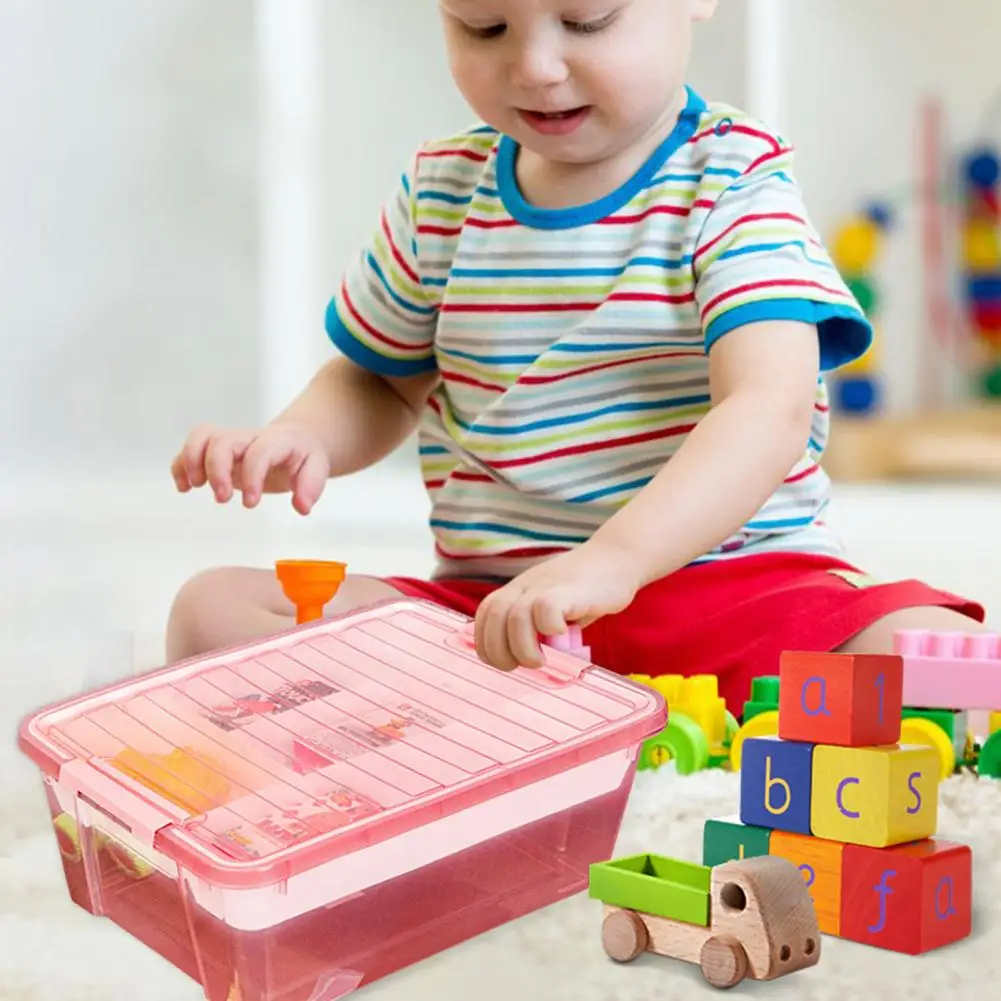 Plastic Storage Box With Divided Tray Large Capacity Transparent Stackable Toy Storage Bin Playroom Container Organizer With Lid