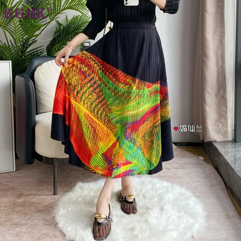 

GGHK Colourful Printed Women Skirt High-Waisted Pattern Design Loose Fit Plus Size Female Casual Skirt Spring 2026 New Clothing