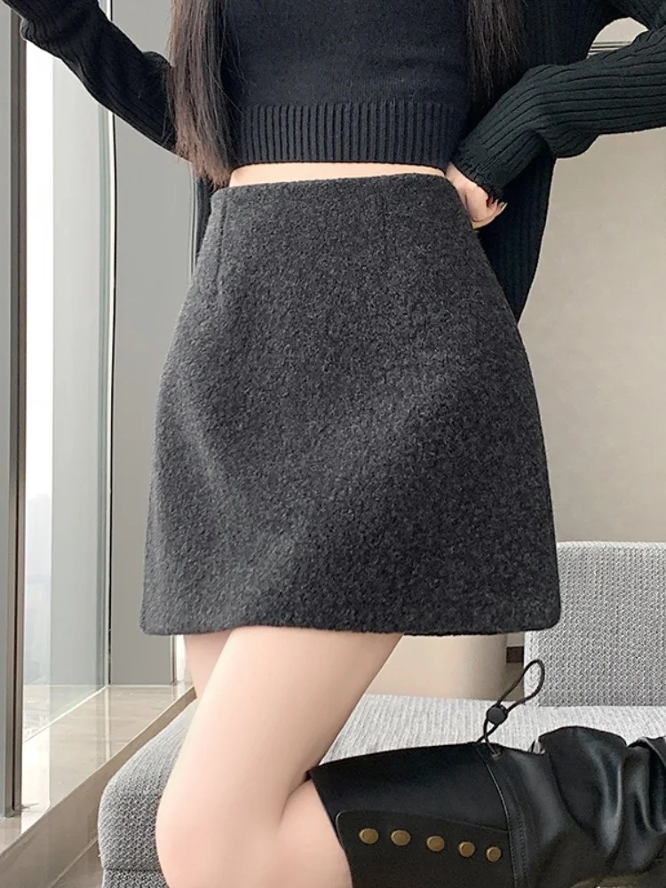 Hiver Thiened agneau velours a-ligne coupe droite ort jupe femmes taille haute minceur f-longue jupes coréen Sle trajet