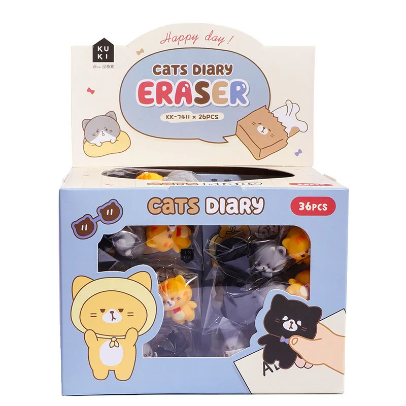 6/36pack Kawaii Cat Eraser Set Cute Writing Drawing Rubber Pencil Erasers Stationery For Kids Gifts School Supplies