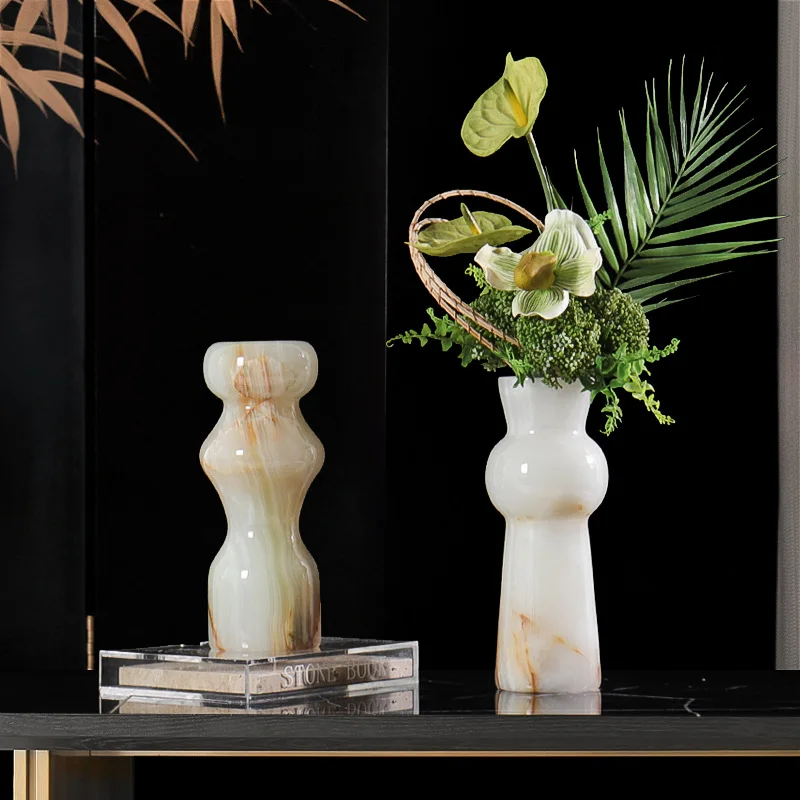 new Chinese-style living room ornament jade vase dining table atmosphere decoration arrangement marble flower display