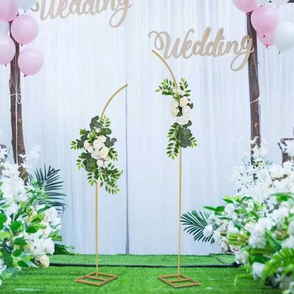 

Set of 2 Gold Curved Top Arch Backdrop Stand Wedding Arches With 2Pcs Wedding Arch Faux Flowers for Ceremony