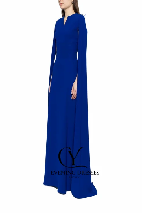 فساتين سهرة من CUYUN باللون الأزرق الملكي بأكمام كيب على شكل حرف v للنساء فساتين مناسبات رسمية مخصصة على شكل حرف A فستان زفاف للضيوف فستان حفلات