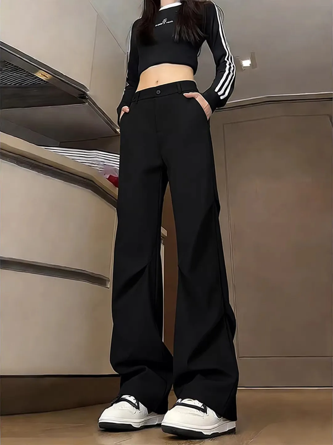 

Bla High Waist Flared Suit Pants Men Women Spring American Wide Leg Workwear Cleanfit Straight Blade Pants Casual Youth ...