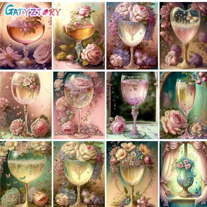 

GATYZTORY Modern Painting By Numbers Gift Pink Flowers Artwork For Adults Drawing By Numbers Scenery On Canvas Kill Time 40X50cm