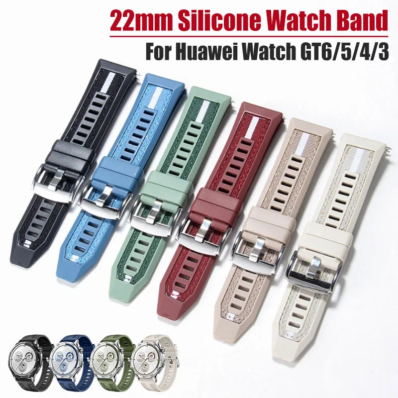 22mm Silicone Watch Strap for Huawei Watch GT6 GT5 GT4 GT3 Watch 3 4 5 watchband Men Sport Soft Waterproof Bracelet Wrist Band
