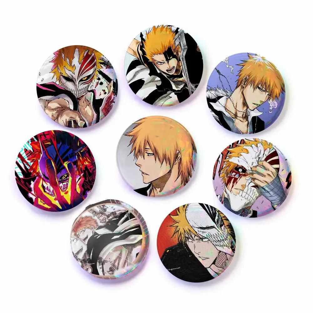 A-Ichigo Kurosaki Bleach Badge On Backpack Accessories Manga Icons Pins Round Cartoon Brooches For Clothes Bag Decor Gifts