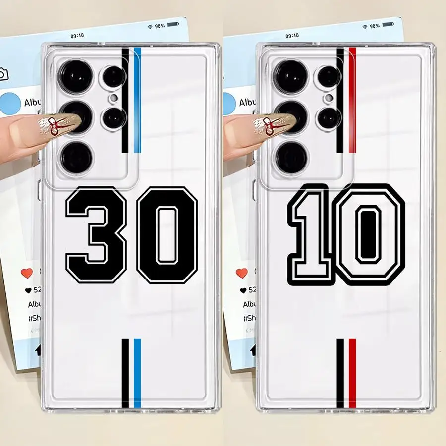 FootBall Number Case for Samsung Galaxy S24 FE S22 Note 10 20 Ultra S23 S10 Plus S21 S25 Ultra S20 Clear Cover