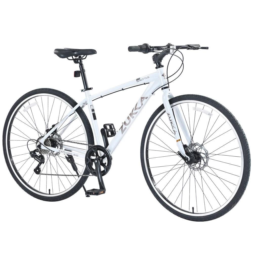 

Shimano 7-скоростной гибридный велосипед с рамой из алюминиевого сплава, двойные дисковые тормоза, шоссейный велосипед 700C для мужчин и женщин, городской велосипед