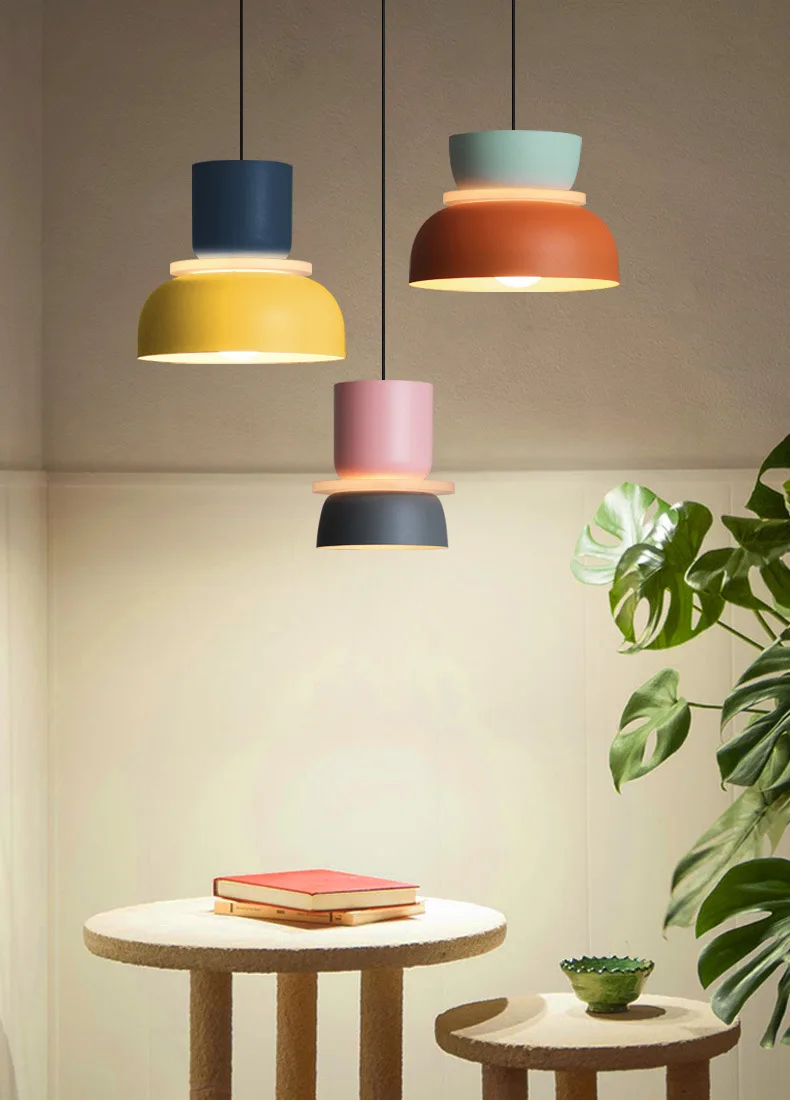 Modern Macaron Led Pendant Lamp Colorful Hanging Suspension Study Dining room Bedside Bedroom Chandelier Lighting lamp shades