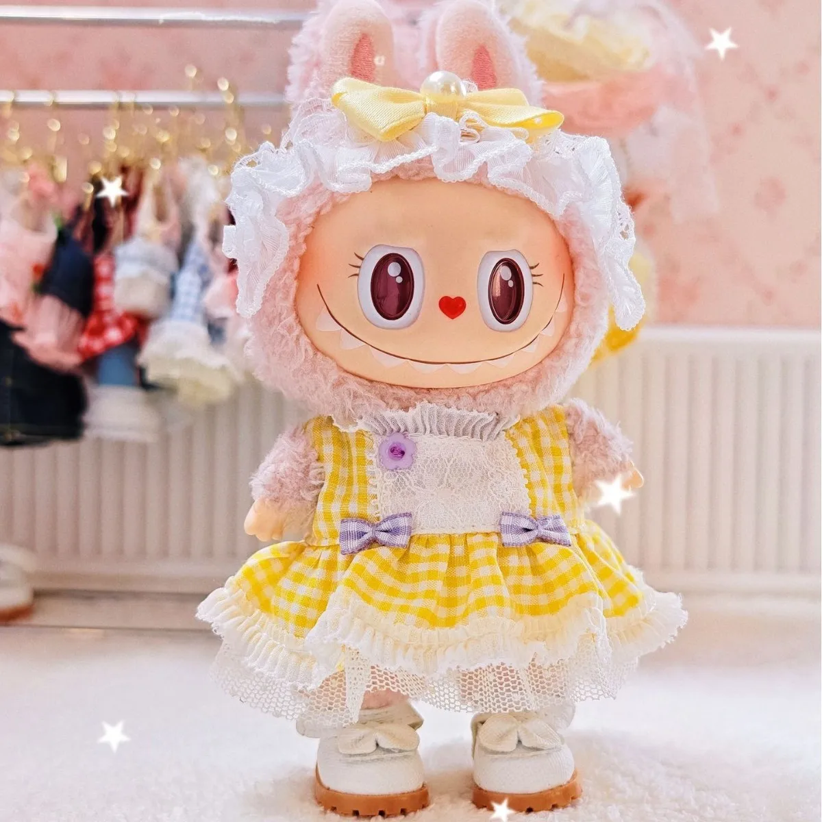 

Clothes For Labubu Cute Lolita Style Checkered Dress Set With Lace Details And Bow Accents For 15/17cm Labubu Dolls 1st-3rd Gen