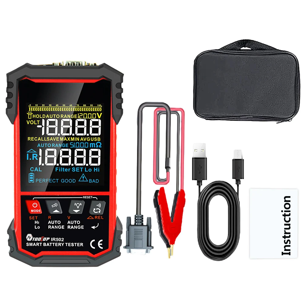 

Batteries Tool IR502 ±120V 500Ω Battery Internal Resistance Tester 4-Wire Kelvin Test Lead-acid Lithium Nickel-cadmium