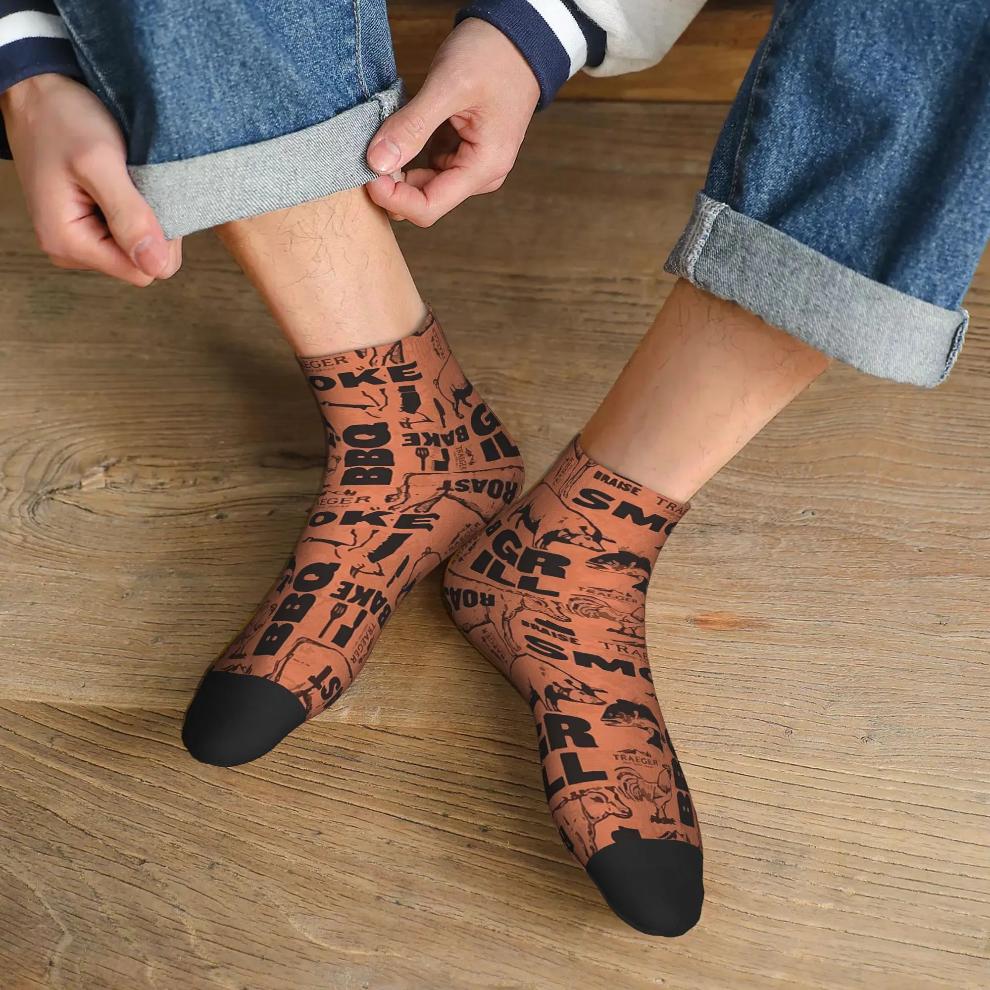 

All Seasons Traeger BBQ Smoker Butcher Pattern Socks Harajuku Super Soft Crew Socks Fashion Stockings for Men Women Gifts