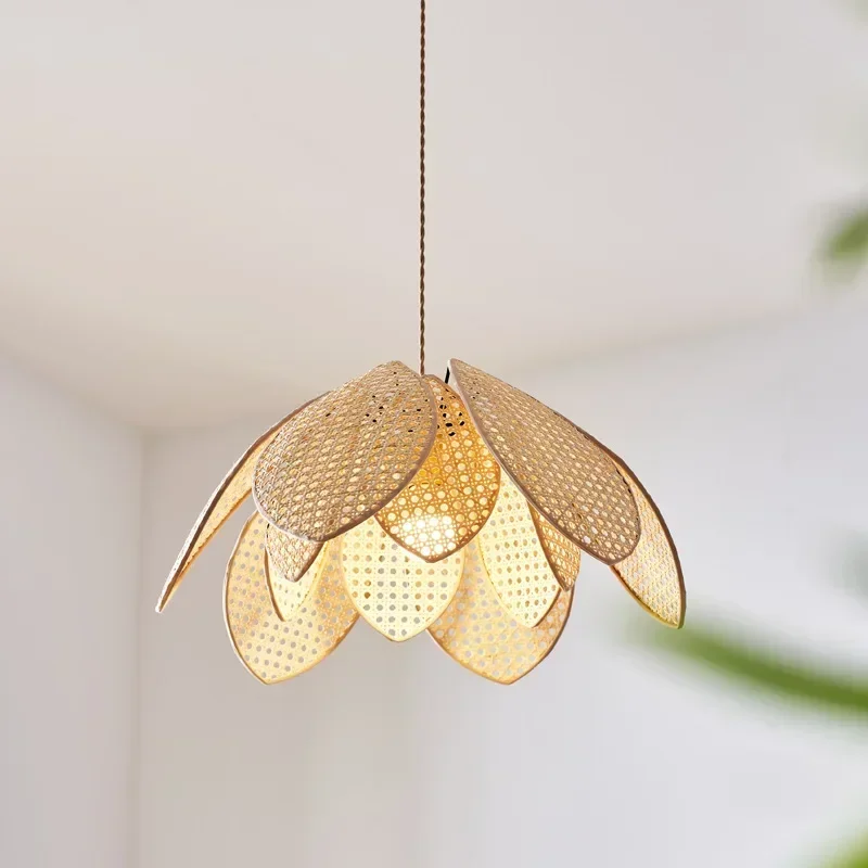 

2025 Dining Room Rattan Petal E27 Chandelier Nordic Wabi Sabi Led Pendant Lights Modern Simple Foyer Suspend Lamp Bedroom Lampar
