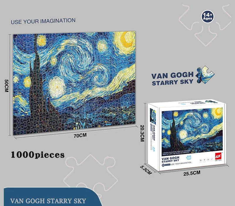 Adult 1000pcs Paper Puzzle Starry Night World Famous Art Van Gogh Painting Home Decoration Christmas Decompression Leisure Toys